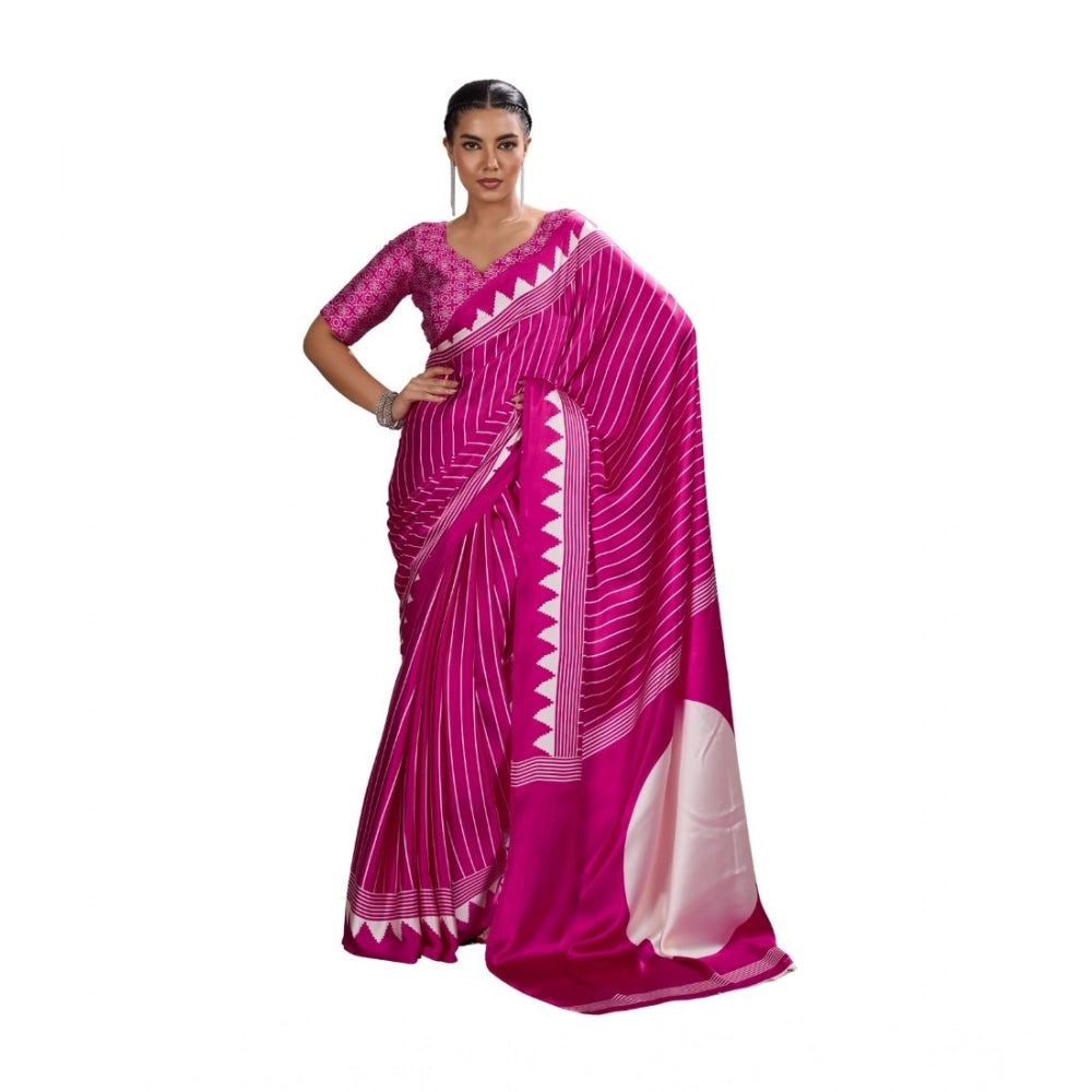 Seduva Women's Satin Crepe Printed Saree With Unstitched Blouse 5.5Mtr (Pink)