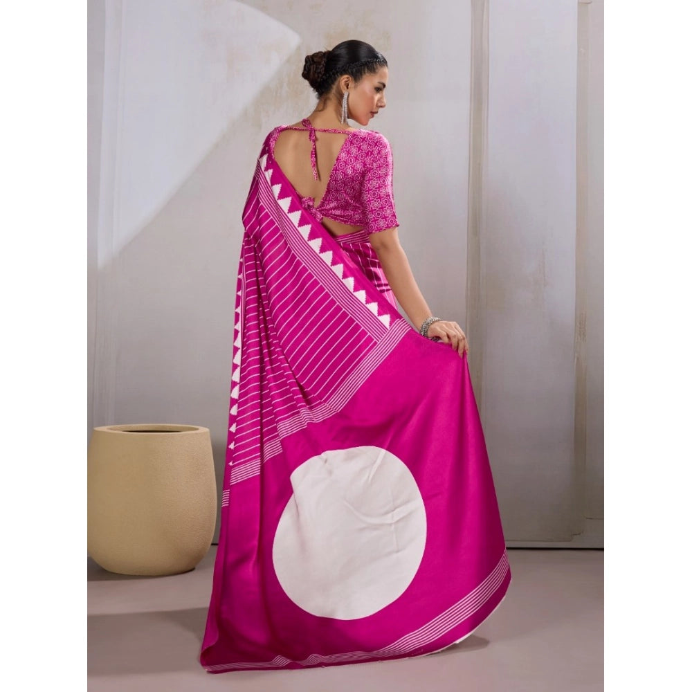 Seduva Women's Satin Crepe Printed Saree With Unstitched Blouse 5.5Mtr (Pink)