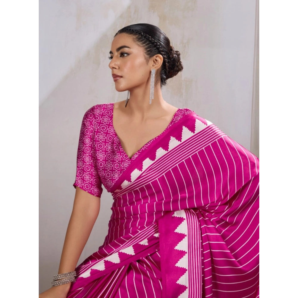 Seduva Women's Satin Crepe Printed Saree With Unstitched Blouse 5.5Mtr (Pink)