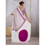 Seduva Women's Satin Crepe Printed Saree With Unstitched Blouse 5.5Mtr (White)