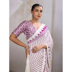 Seduva Women's Satin Crepe Printed Saree With Unstitched Blouse 5.5Mtr (White)