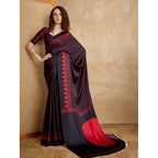 Seduva Women's Satin Crepe Printed Saree With Unstitched Blouse 5.5Mtr (Black)