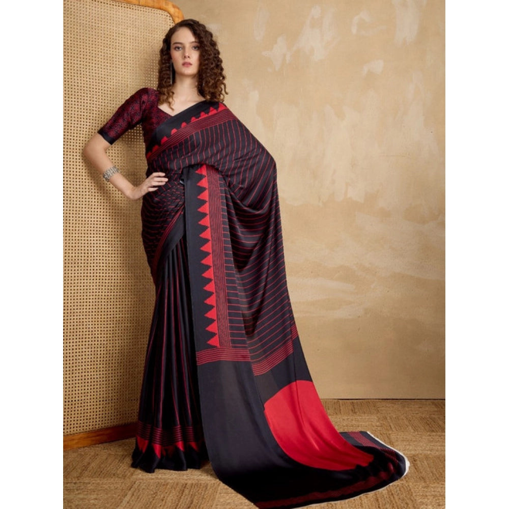Seduva Women's Satin Crepe Printed Saree With Unstitched Blouse 5.5Mtr (Black)