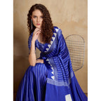 Seduva Women's Satin Crepe Printed Saree With Unstitched Blouse 5.5Mtr (Navy Blue)