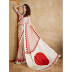 Seduva Women's Satin Crepe Printed Saree With Unstitched Blouse 5.5Mtr (Off White)