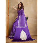 Seduva Women's Satin Crepe Printed Saree With Unstitched Blouse 5.5Mtr (Lavender)