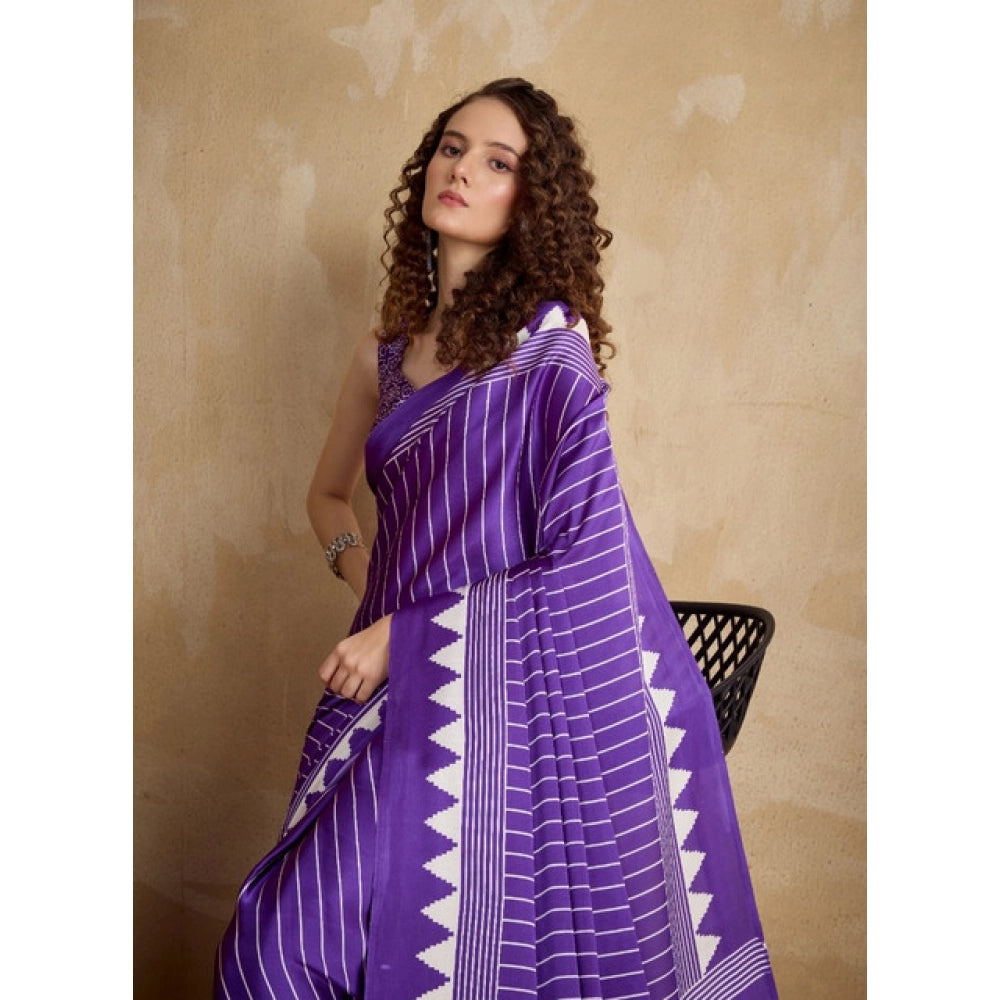 Seduva Women's Satin Crepe Printed Saree With Unstitched Blouse 5.5Mtr (Lavender)