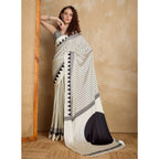 Seduva Women's Satin Crepe Printed Saree With Unstitched Blouse 5.5Mtr (White)