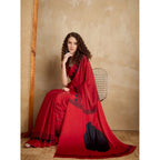 Seduva Women's Satin Crepe Printed Saree With Unstitched Blouse 5.5Mtr (Red)