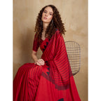 Seduva Women's Satin Crepe Printed Saree With Unstitched Blouse 5.5Mtr (Red)