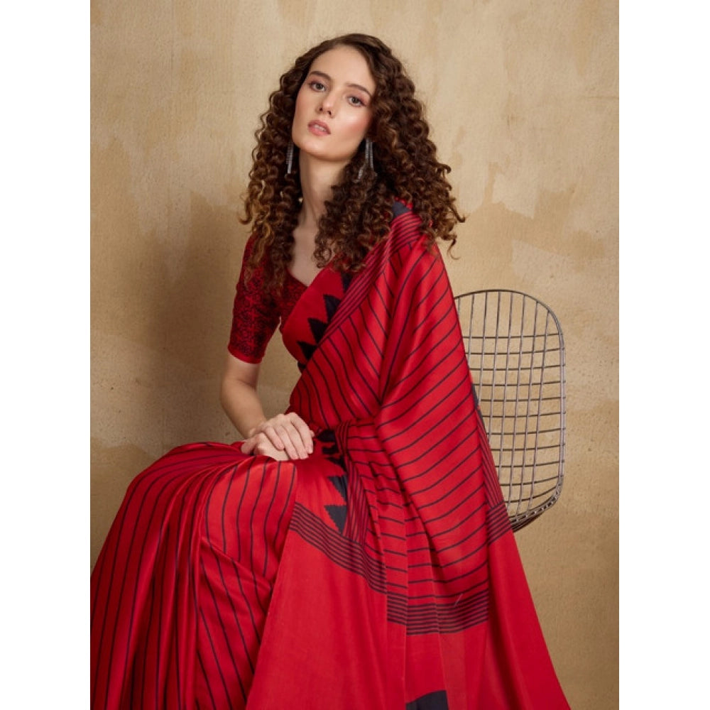 Seduva Women's Satin Crepe Printed Saree With Unstitched Blouse 5.5Mtr (Red)