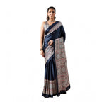 Seduva Women's Satin Crepe Printed Saree With Unstitched Blouse 5.5Mtr (Navy Blue)