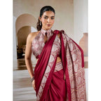 Seduva Women's Satin Crepe Printed Saree With Unstitched Blouse 5.5Mtr (Maroon)