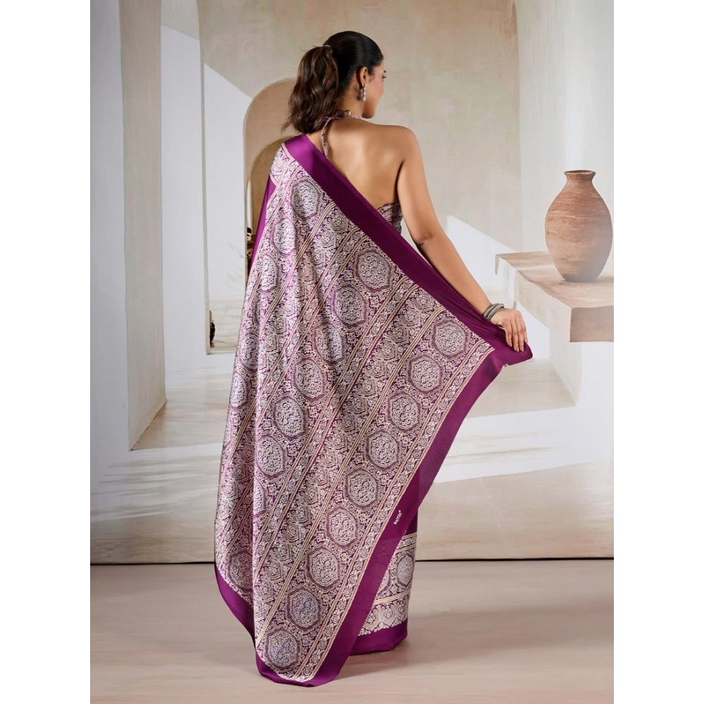 Seduva Women's Satin Crepe Printed Saree With Unstitched Blouse 5.5Mtr (Purple)