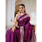 Seduva Women's Satin Crepe Printed Saree With Unstitched Blouse 5.5Mtr (Purple)
