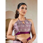 Seduva Women's Satin Crepe Printed Saree With Unstitched Blouse 5.5Mtr (Purple)
