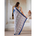 Seduva Women's Satin Crepe Printed Saree With Unstitched Blouse 5.5Mtr (Blue)