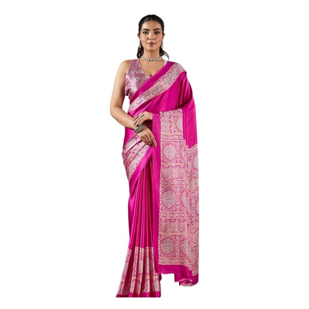 Seduva Women's Satin Crepe Printed Saree With Unstitched Blouse 5.5Mtr (Pink)