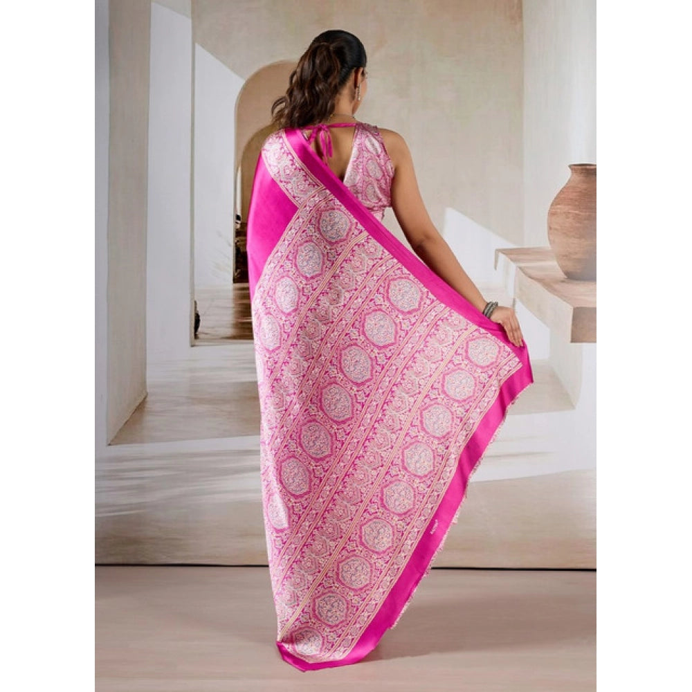 Seduva Women's Satin Crepe Printed Saree With Unstitched Blouse 5.5Mtr (Pink)