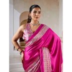 Seduva Women's Satin Crepe Printed Saree With Unstitched Blouse 5.5Mtr (Pink)