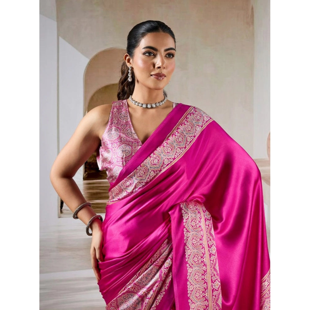 Seduva Women's Satin Crepe Printed Saree With Unstitched Blouse 5.5Mtr (Pink)