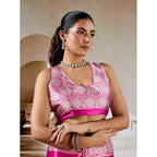 Seduva Women's Satin Crepe Printed Saree With Unstitched Blouse 5.5Mtr (Pink)