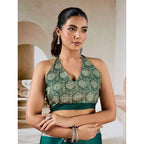 Seduva Women's Satin Crepe Printed Saree With Unstitched Blouse 5.5Mtr (Green)