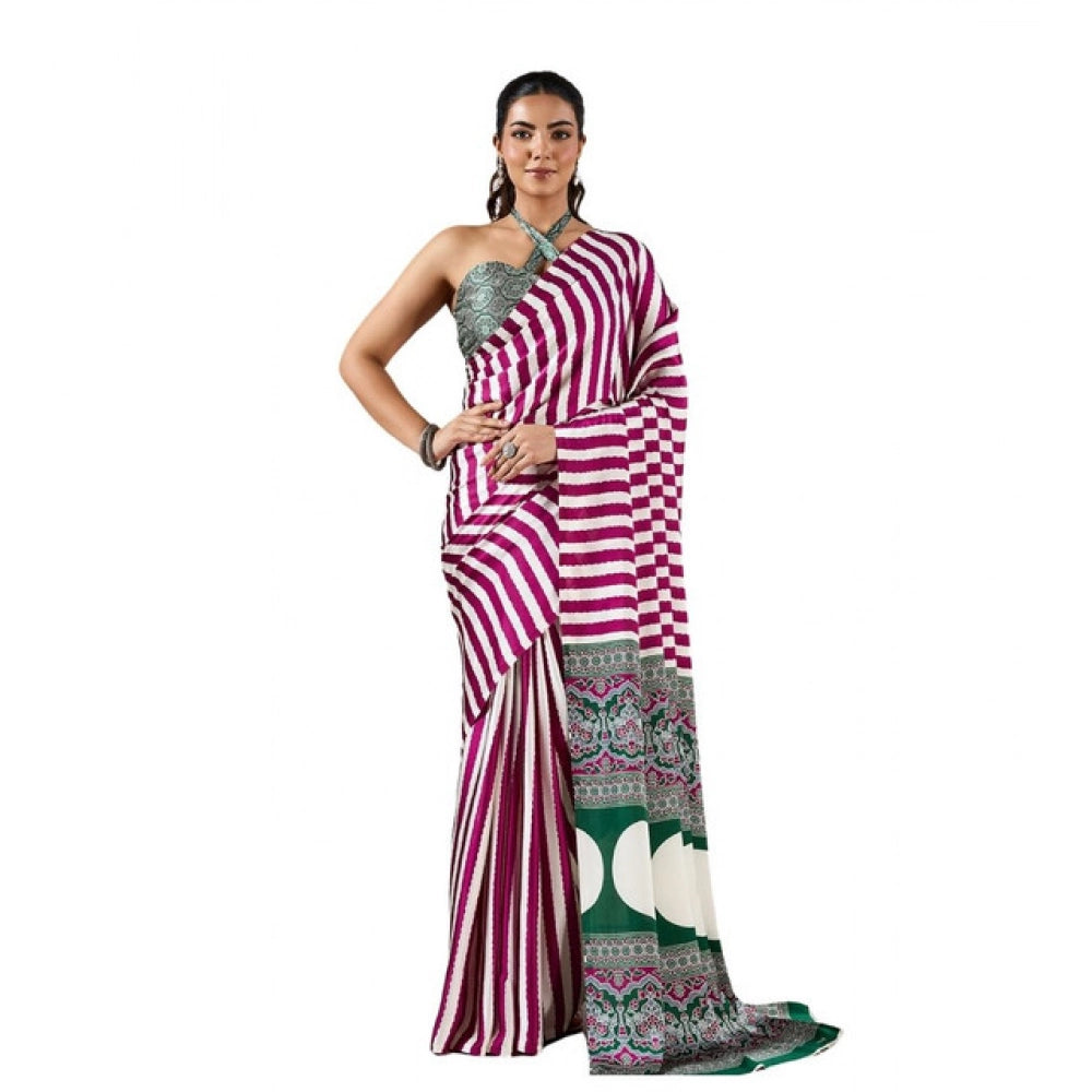 Seduva Women's Satin Crepe Printed Saree With Unstitched Blouse 5.5Mtr (Magenta)