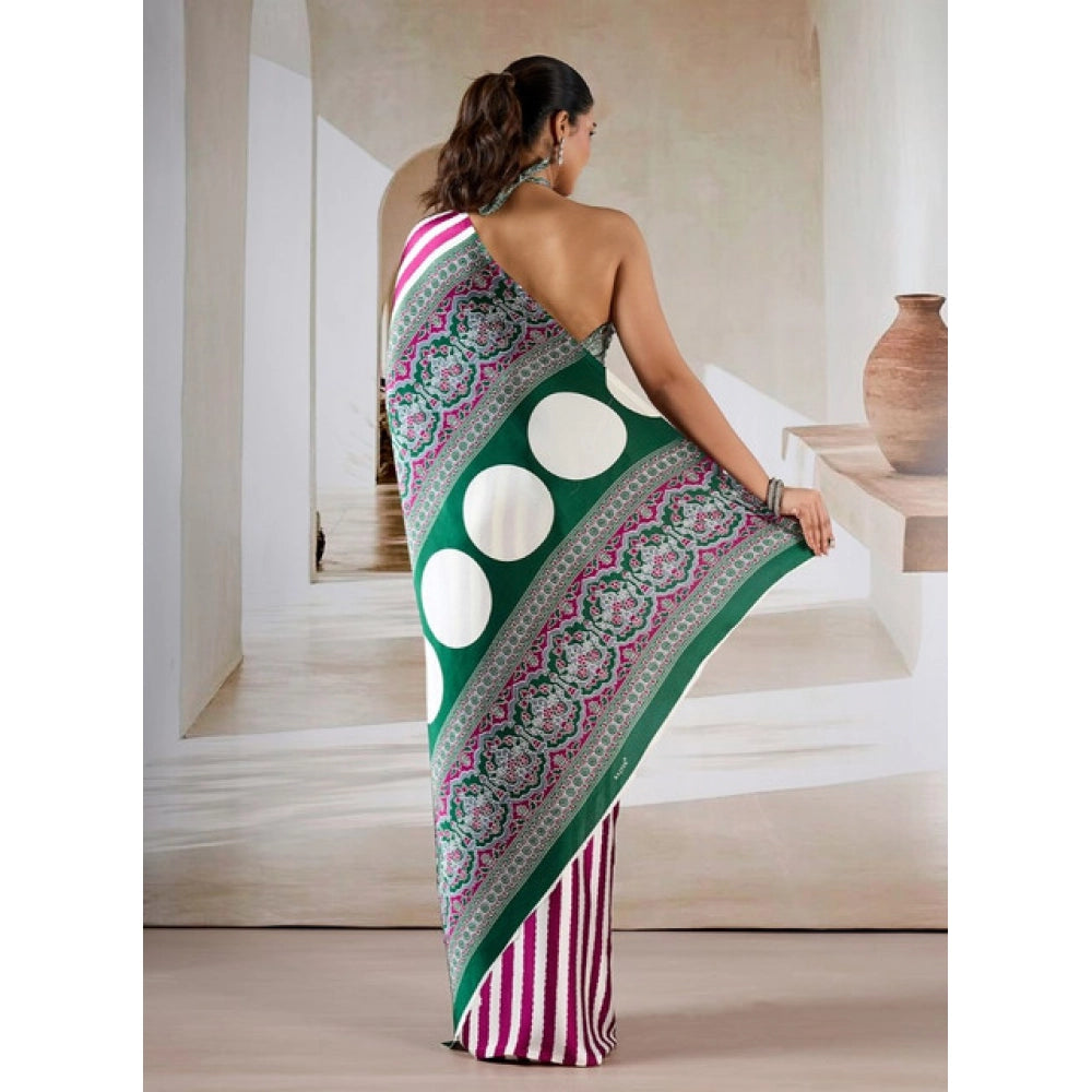 Seduva Women's Satin Crepe Printed Saree With Unstitched Blouse 5.5Mtr (Magenta)