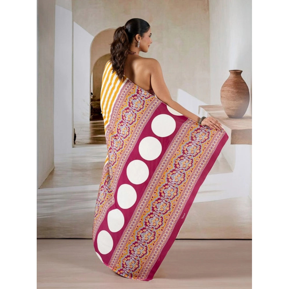 Seduva Women's Satin Crepe Printed Saree With Unstitched Blouse 5.5Mtr (Mustard)