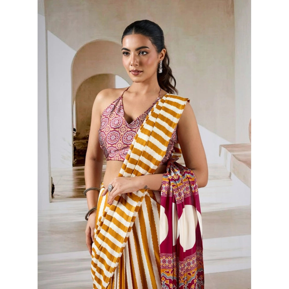 Seduva Women's Satin Crepe Printed Saree With Unstitched Blouse 5.5Mtr (Mustard)