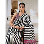 Seduva Women's Satin Crepe Printed Saree With Unstitched Blouse 5.5Mtr (Black)