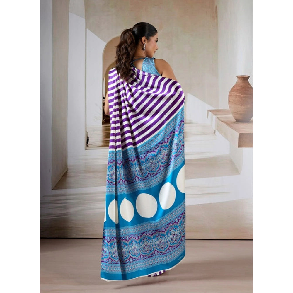 Seduva Women's Satin Crepe Printed Saree With Unstitched Blouse 5.5Mtr (Purple)