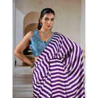 Seduva Women's Satin Crepe Printed Saree With Unstitched Blouse 5.5Mtr (Purple)