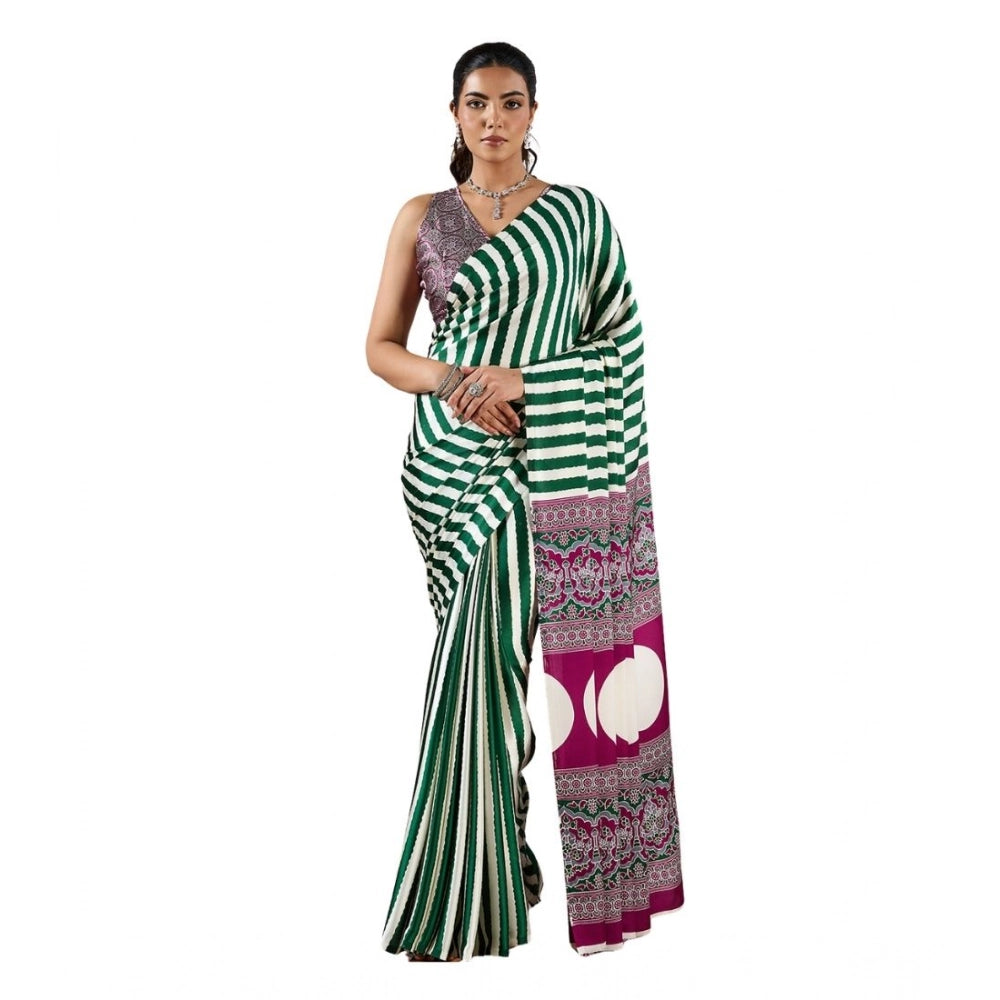 Seduva Women's Satin Crepe Printed Saree With Unstitched Blouse 5.5Mtr (Green)