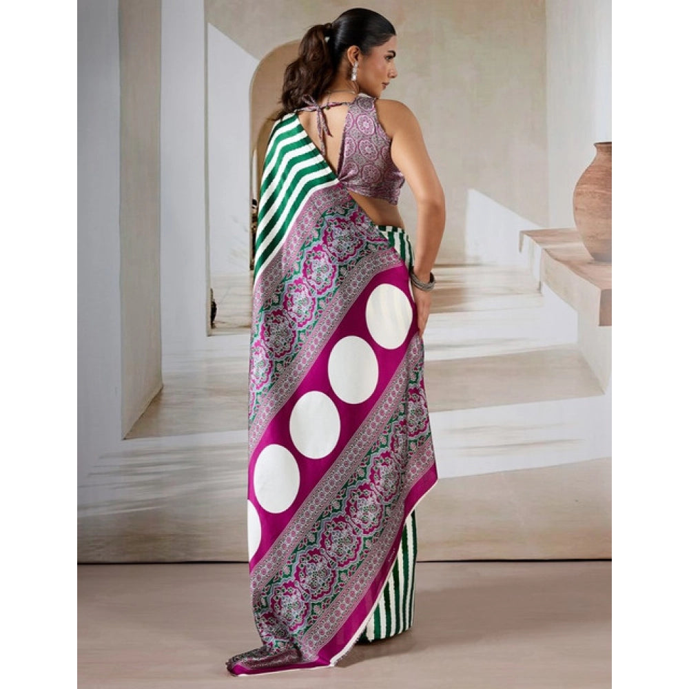 Seduva Women's Satin Crepe Printed Saree With Unstitched Blouse 5.5Mtr (Green)