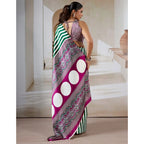 Seduva Women's Satin Crepe Printed Saree With Unstitched Blouse 5.5Mtr (Green)