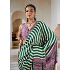 Seduva Women's Satin Crepe Printed Saree With Unstitched Blouse 5.5Mtr (Green)