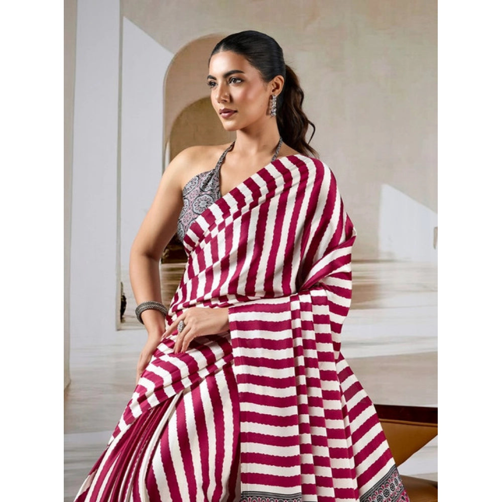 Seduva Women's Satin Crepe Printed Saree With Unstitched Blouse 5.5Mtr (Maroon)