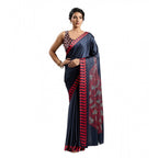 Seduva Women's Satin Crepe Printed Saree With Unstitched Blouse 5.5Mtr (Navy Blue)