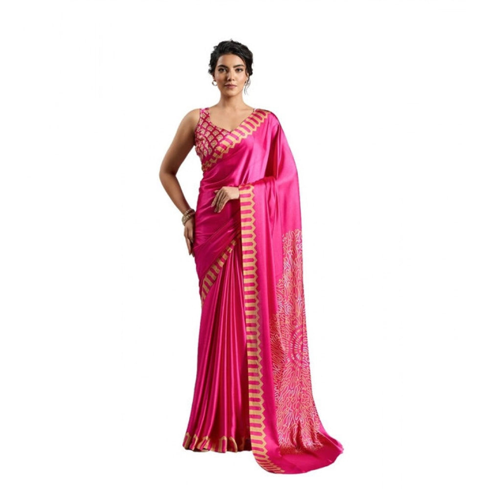 Seduva Women's Satin Crepe Printed Saree With Unstitched Blouse 5.5Mtr (Pink)