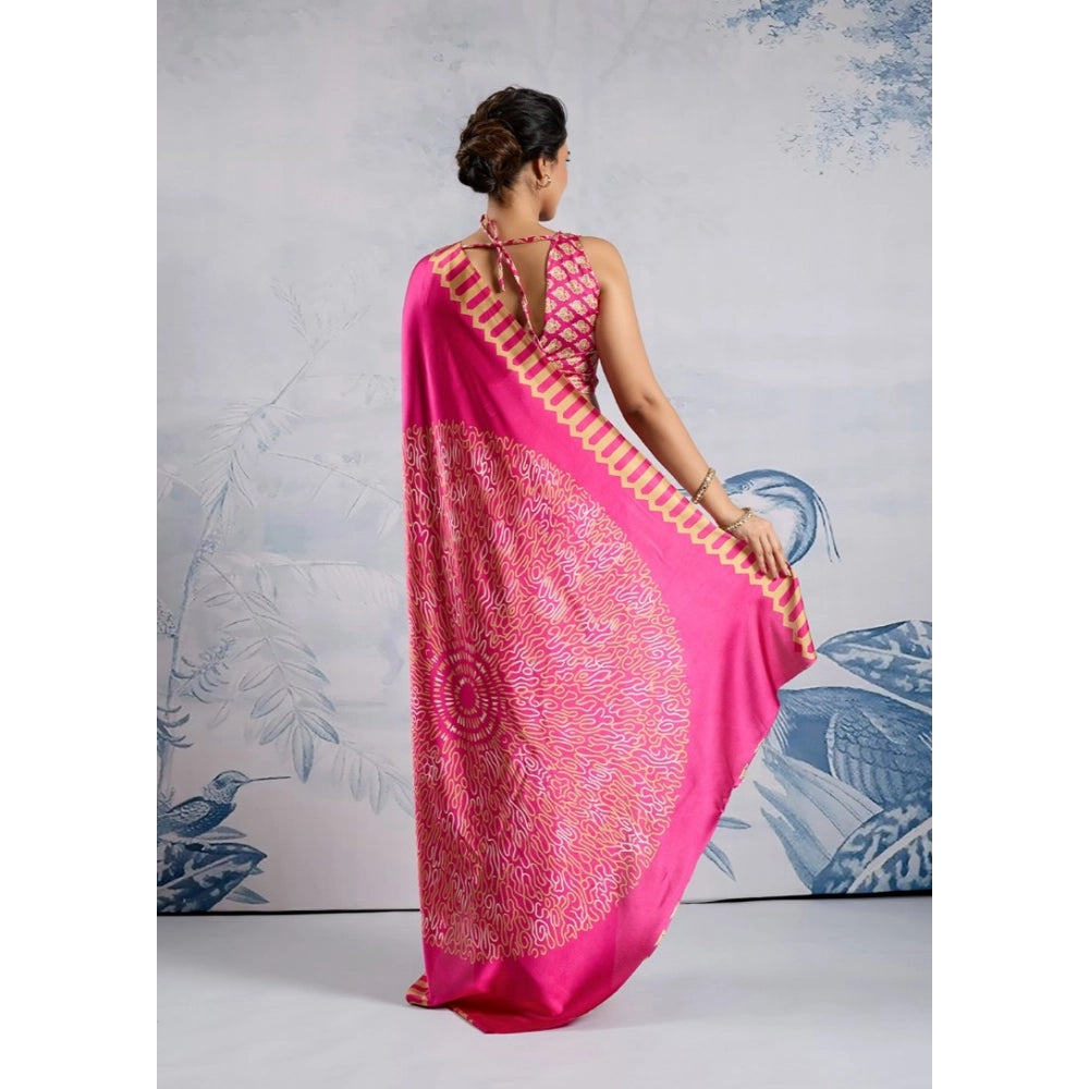 Seduva Women's Satin Crepe Printed Saree With Unstitched Blouse 5.5Mtr (Pink)