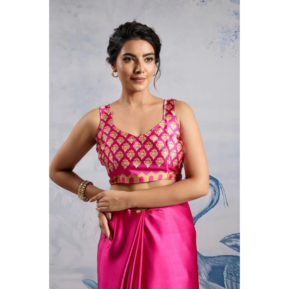 Seduva Women's Satin Crepe Printed Saree With Unstitched Blouse 5.5Mtr (Pink)