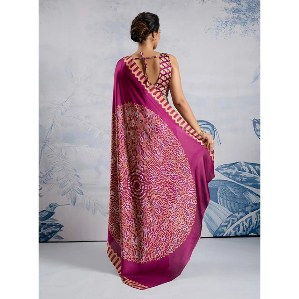 Seduva Women's Satin Crepe Printed Saree With Unstitched Blouse 5.5Mtr (Purple)
