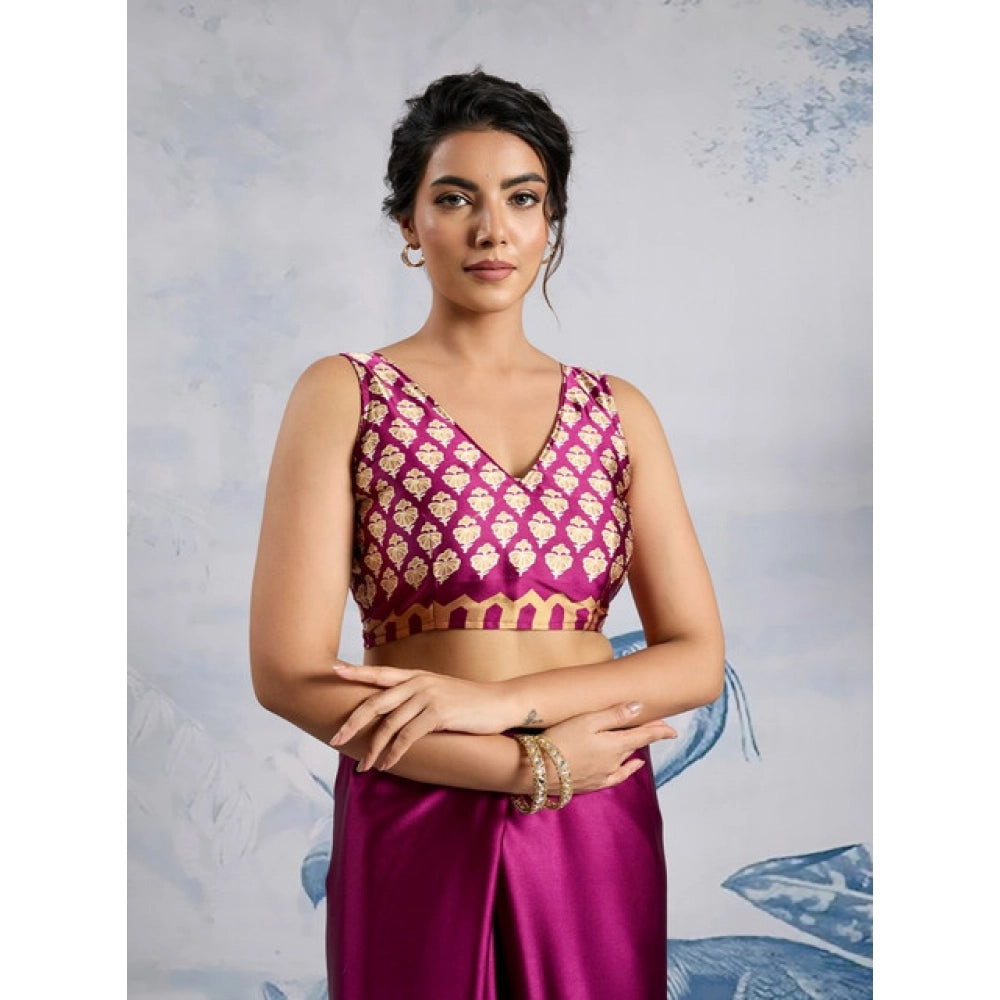 Seduva Women's Satin Crepe Printed Saree With Unstitched Blouse 5.5Mtr (Purple)