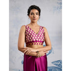 Seduva Women's Satin Crepe Printed Saree With Unstitched Blouse 5.5Mtr (Purple)