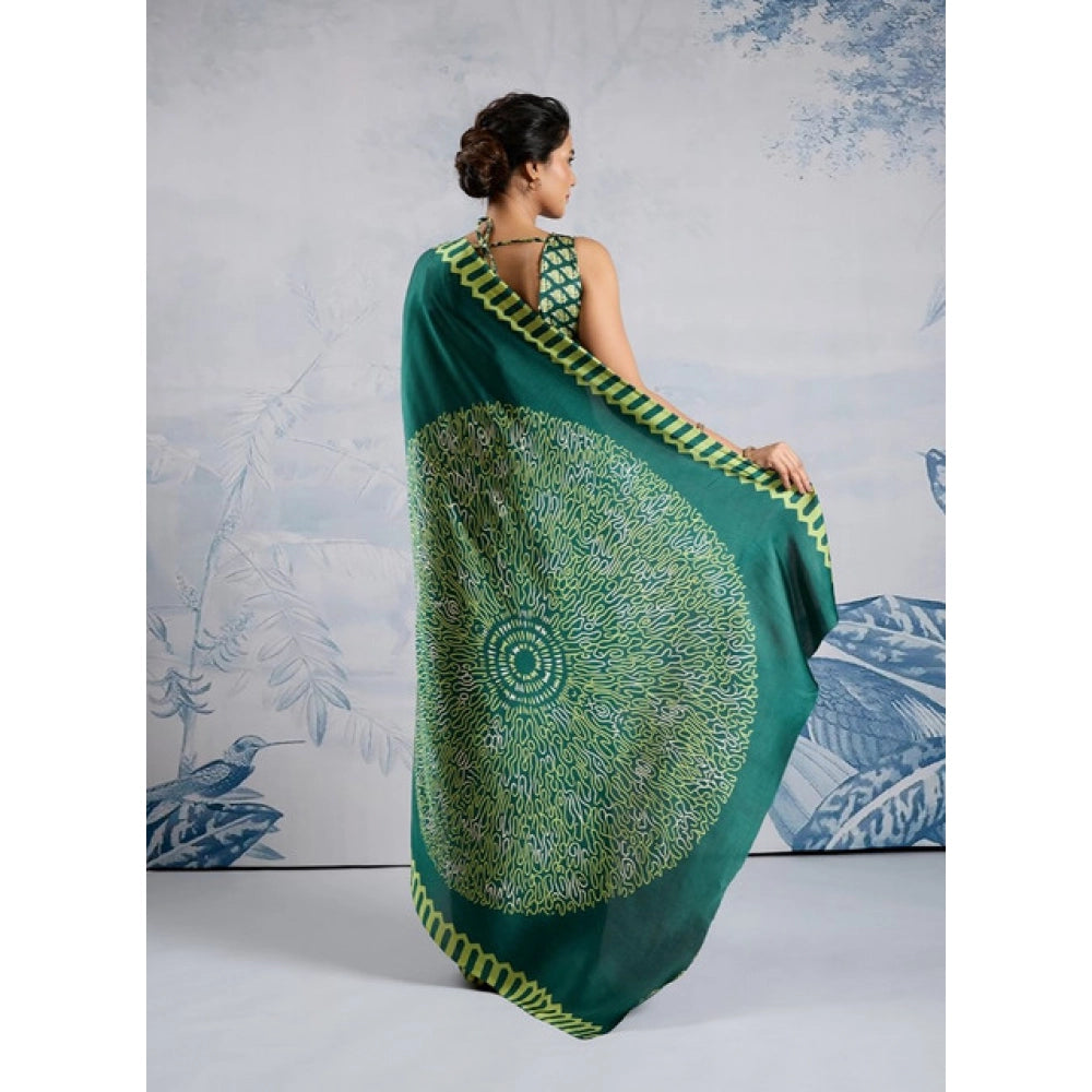 Seduva Women's Satin Crepe Printed Saree With Unstitched Blouse 5.5Mtr (Green)