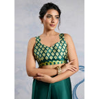 Seduva Women's Satin Crepe Printed Saree With Unstitched Blouse 5.5Mtr (Green)
