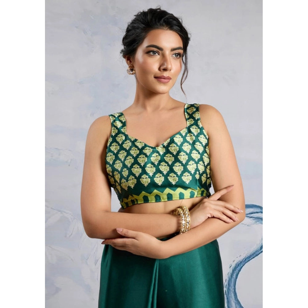 Seduva Women's Satin Crepe Printed Saree With Unstitched Blouse 5.5Mtr (Green)