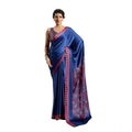 Seduva Women's Satin Crepe Printed Saree With Unstitched Blouse 5.5Mtr (Blue)